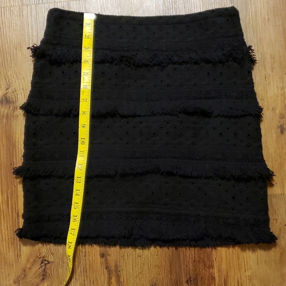 HD in Paris anthropologie black eyelet fringed mini skirt euc linen cotton blend